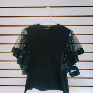 SheIn Mesh Flutter Sleeve Slim Fitted Tee - Size 6